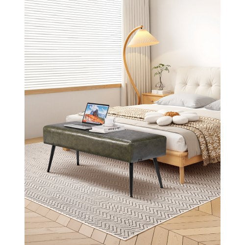 Leather Bedroom Bench PU Leather Bench with Metal Legs and with Stitching 1