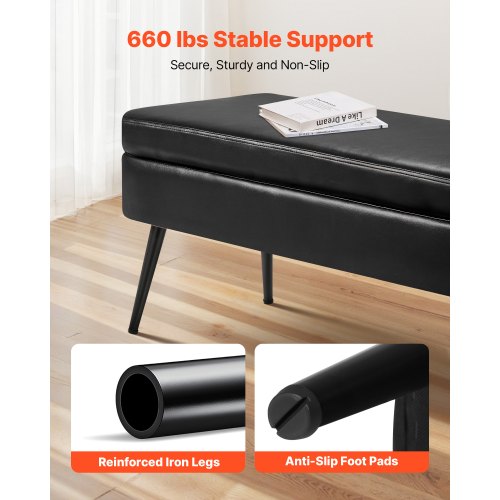 Leather Storage Ottoman Bench PU Leather Bench with Storage and Metal Legs 1