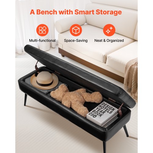 Leather Storage Ottoman Bench PU Leather Bench with Storage and Metal Legs 1