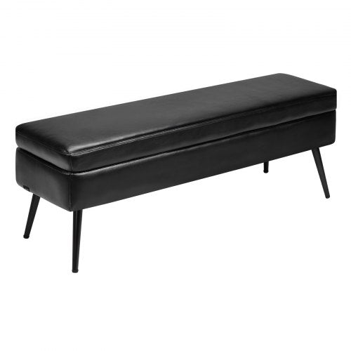 Leather Storage Ottoman Bench PU Leather Bench with Storage and Metal Legs 1