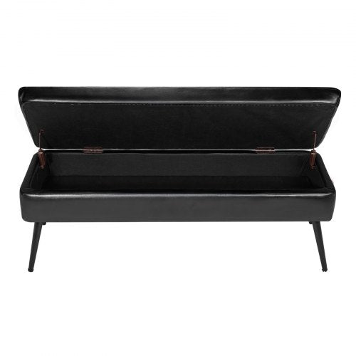 Leather Storage Ottoman Bench PU Leather Bench with Storage and Metal Legs 1