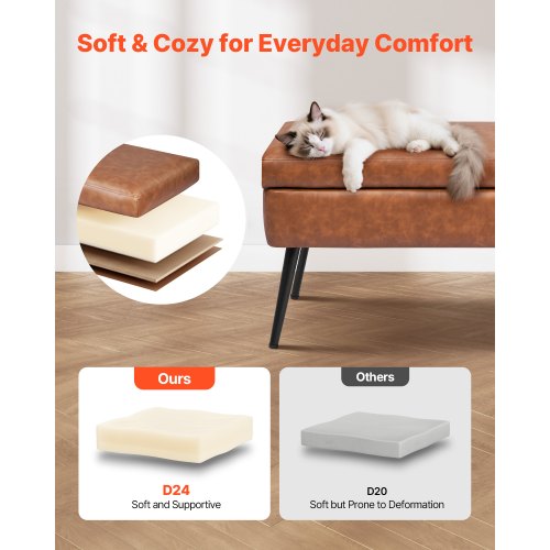 Leather Storage Ottoman Bench PU Leather Bench with Storage and Metal Legs 2