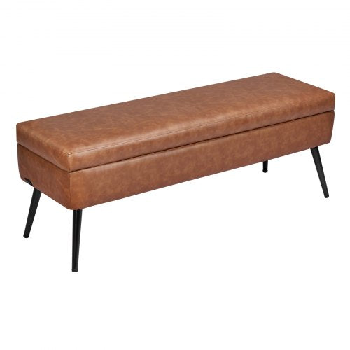 Leather Storage Ottoman Bench PU Leather Bench with Storage and Metal Legs 2