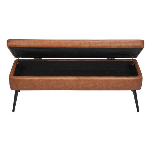Leather Storage Ottoman Bench PU Leather Bench with Storage and Metal Legs 2