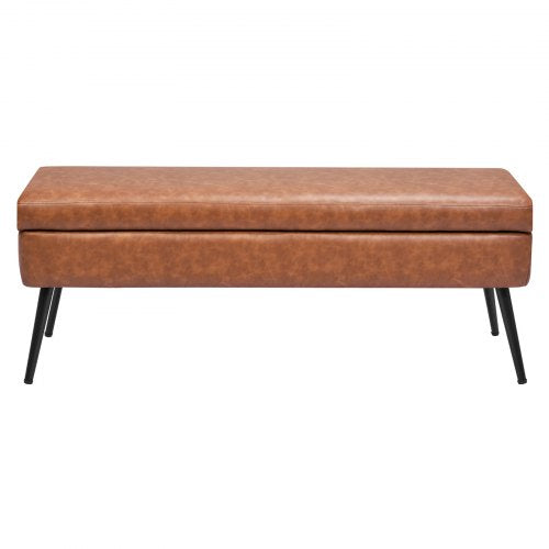 Leather Storage Ottoman Bench PU Leather Bench with Storage and Metal Legs 2