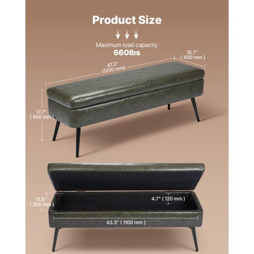 Leather Storage Ottoman Bench PU Leather Bench with Storage and Metal Legs 3