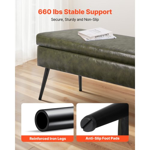 Leather Storage Ottoman Bench PU Leather Bench with Storage and Metal Legs 3