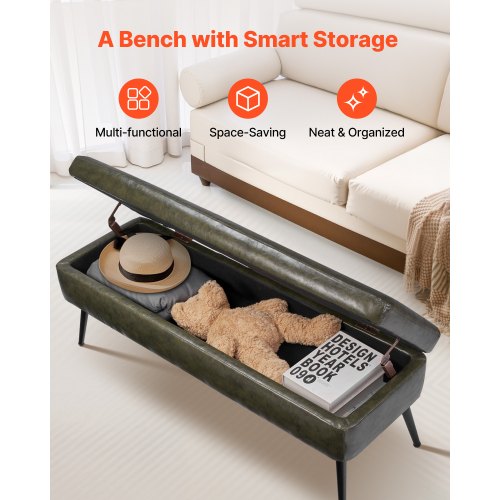 Leather Storage Ottoman Bench PU Leather Bench with Storage and Metal Legs 3