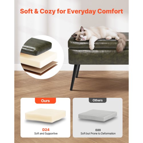 Leather Storage Ottoman Bench PU Leather Bench with Storage and Metal Legs 3