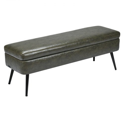 Leather Storage Ottoman Bench PU Leather Bench with Storage and Metal Legs 3