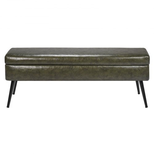 Leather Storage Ottoman Bench PU Leather Bench with Storage and Metal Legs 3