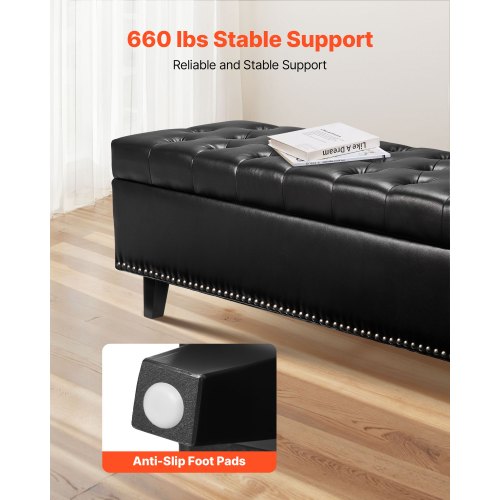 ButtonTufted Storage Ottoman Bench PU Leather Bench with Storage and Solid