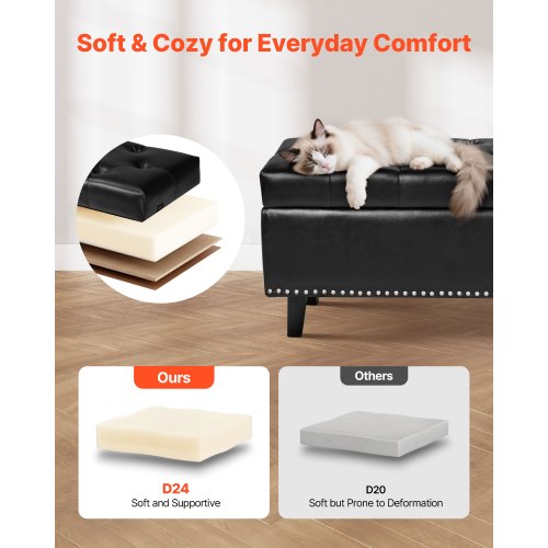 ButtonTufted Storage Ottoman Bench PU Leather Bench with Storage and Solid
