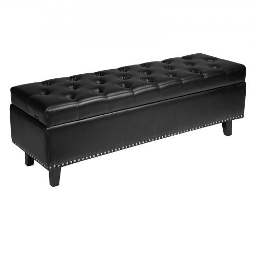 ButtonTufted Storage Ottoman Bench PU Leather Bench with Storage and Solid