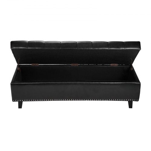 ButtonTufted Storage Ottoman Bench PU Leather Bench with Storage and Solid