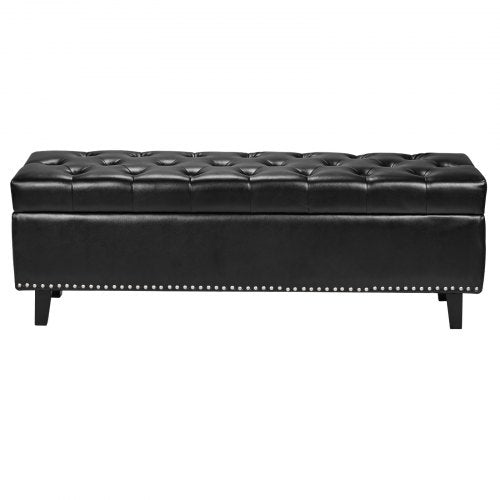 ButtonTufted Storage Ottoman Bench PU Leather Bench with Storage and Solid