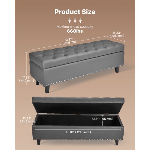 ButtonTufted Storage Ottoman Bench PU Leather Bench with Storage and Solid 1