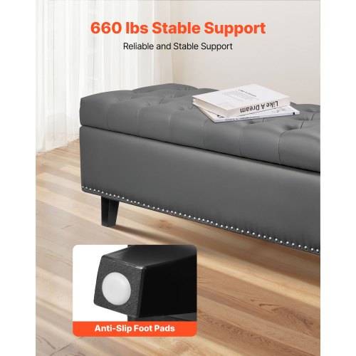 ButtonTufted Storage Ottoman Bench PU Leather Bench with Storage and Solid 1