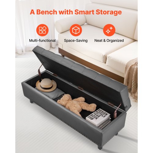 ButtonTufted Storage Ottoman Bench PU Leather Bench with Storage and Solid 1