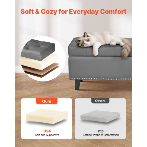 ButtonTufted Storage Ottoman Bench PU Leather Bench with Storage and Solid 1