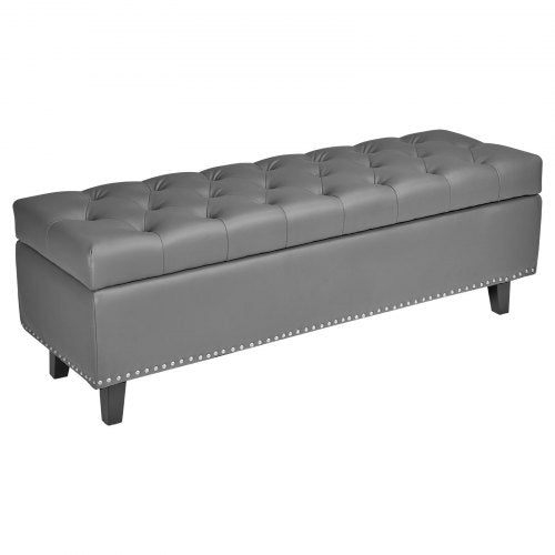 ButtonTufted Storage Ottoman Bench PU Leather Bench with Storage and Solid 1