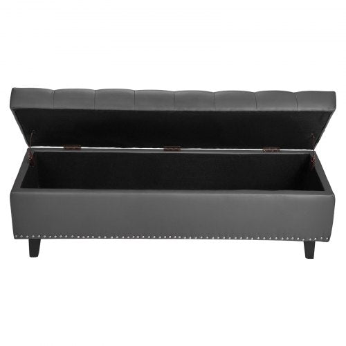 ButtonTufted Storage Ottoman Bench PU Leather Bench with Storage and Solid 1