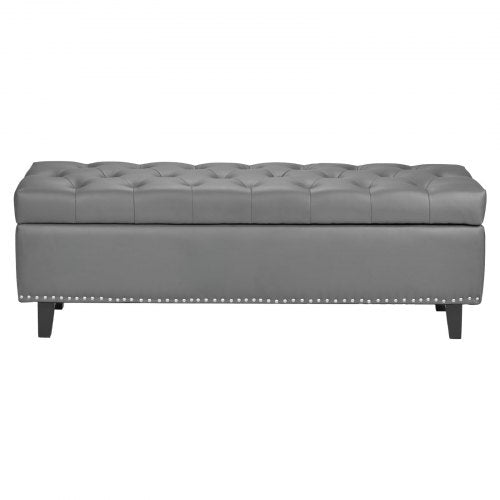 ButtonTufted Storage Ottoman Bench PU Leather Bench with Storage and Solid 1