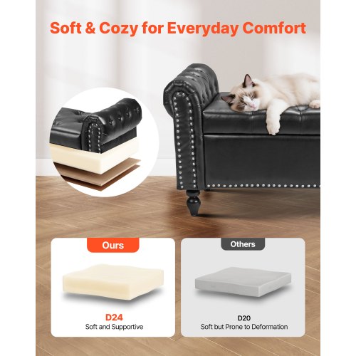 ButtonTufted Storage Ottoman Bench Rolled Arm PU Leather Bench with Solid 1