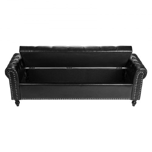 ButtonTufted Storage Ottoman Bench Rolled Arm PU Leather Bench with Solid 1