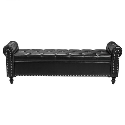 ButtonTufted Storage Ottoman Bench Rolled Arm PU Leather Bench with Solid 1