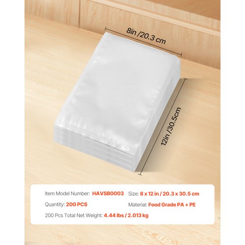 Vacuum Sealer Bags 200 PCS 8 x 12 Inch Durable Seal Bags NonBPA Food