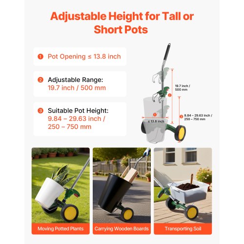 Garden Pot Mover Heavy Duty Plant Dolly Cart with Adjustable Grabbing Arm