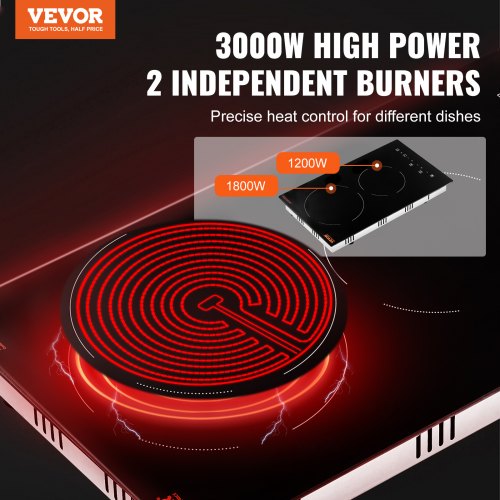 Built in Electric Stove Top 20 x 11.6 inch 2 Burners 240V Glass Radiant