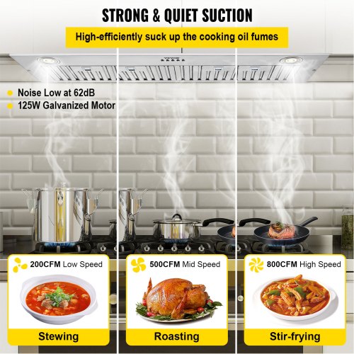 Insert Range Hood 800CFM 3Speed 30 Inch Stainless Steel Builtin Kitchen