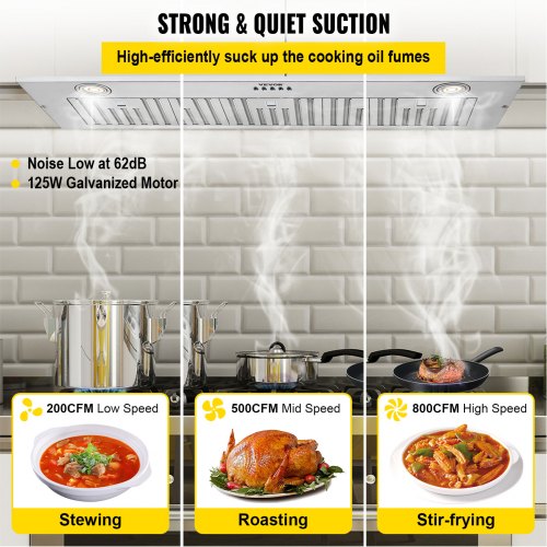 Insert Range Hood 800CFM 3Speed 36 Inch Stainless Steel Builtin Kitchen