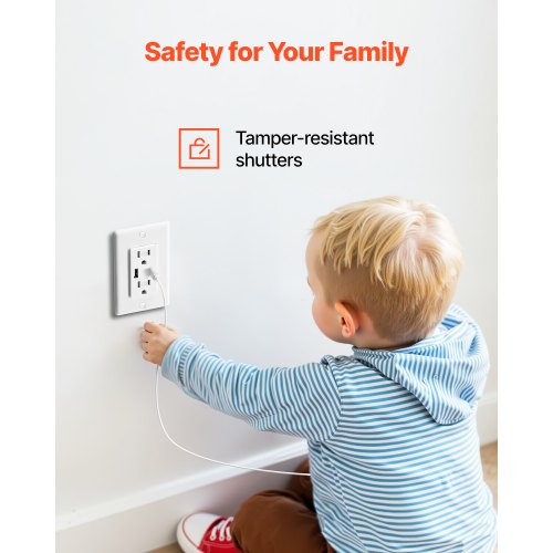 USB Wall Outlet 24 W 15A Tamper Resistant Electrical Outlet with 1 Type C
