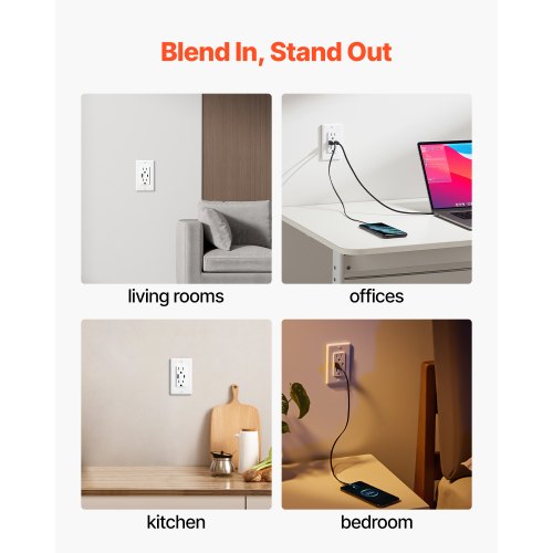 USB Wall Outlet 24 W 15A Tamper Resistant Electrical Outlet with 1 Type C