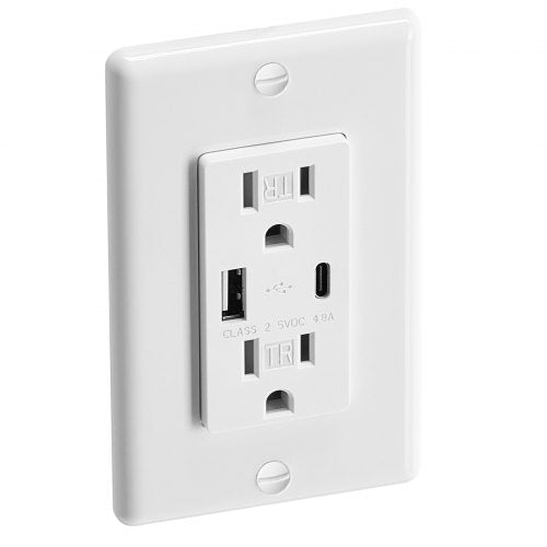 USB Wall Outlet 24 W 15A Tamper Resistant Electrical Outlet with 1 Type C