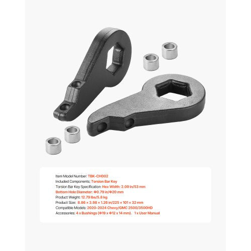 2 Inch Torsion Bar Keys for 20202024 ChevyGMC 25003500HD Front Leveling