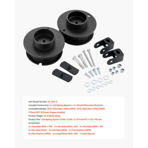 2.5 Inch Front Leveling Lift Kit for 20142023 Dodge Ram 2500 4WD 20132023