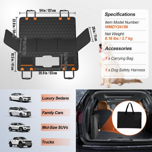 54 x 25.6 in Dog Car Seat Cover for Back Seat Waterproof 600D for Cars – 650 MM