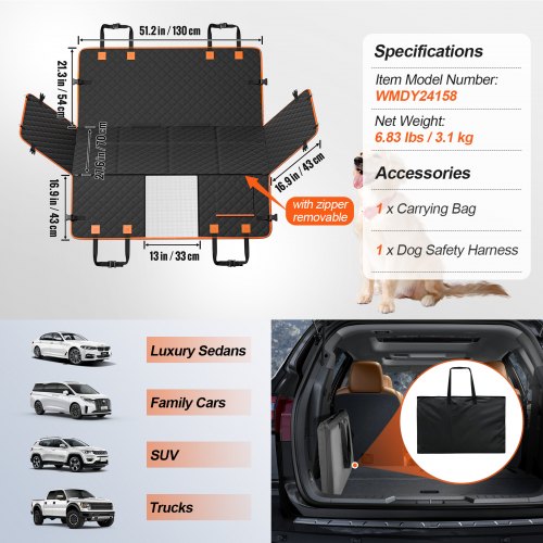512 x 27.6 in Dog Car Seat Cover for Back Seat Waterproof 600D for SUV – 700 MM