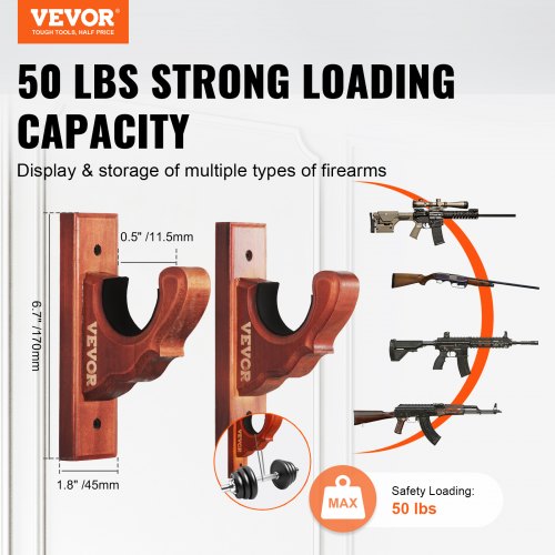 VEVOE Gun Rack Wall Mount Horizontal Gun Rack and Shotgun Hooks Single Gun