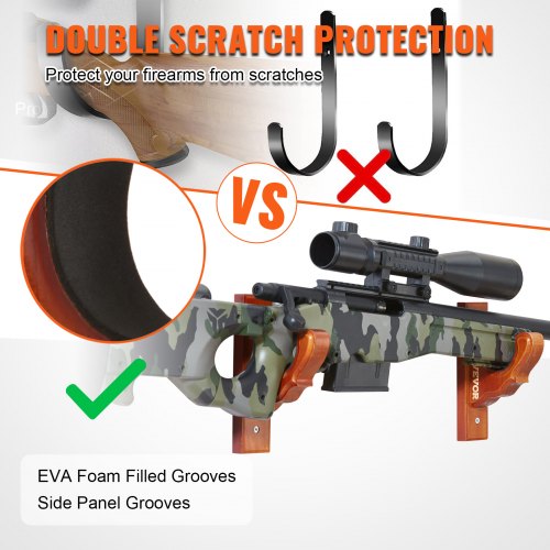 VEVOE Gun Rack Wall Mount Horizontal Gun Rack and Shotgun Hooks Single Gun