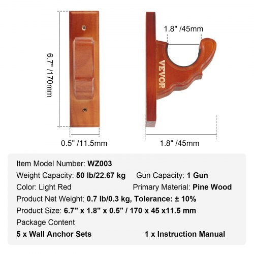 VEVOE Gun Rack Wall Mount Horizontal Gun Rack and Shotgun Hooks Single Gun