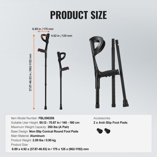 Forearm Crutches for Adults Folding Walking Forearm Crutches with 10Level