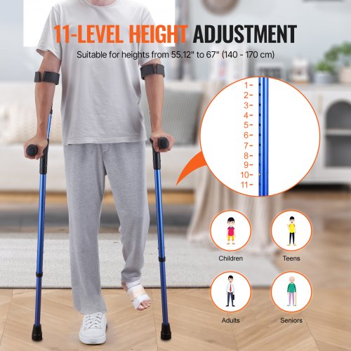 Forearm Crutches for Adults 11Level Height Adjustable Walking Crutches