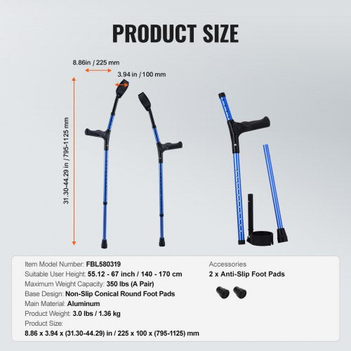 Forearm Crutches for Adults 11Level Height Adjustable Walking Crutches