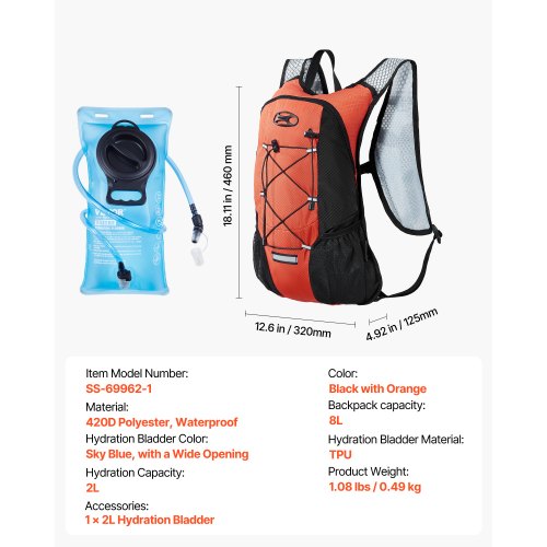 Hydration Backpack with 2L TPU Water Bladder Hydration Pack Backpack