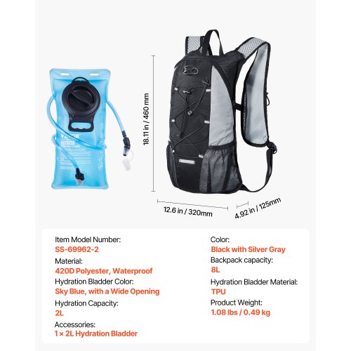 Hydration Backpack with 2L TPU Water Bladder Hydration Pack Backpack